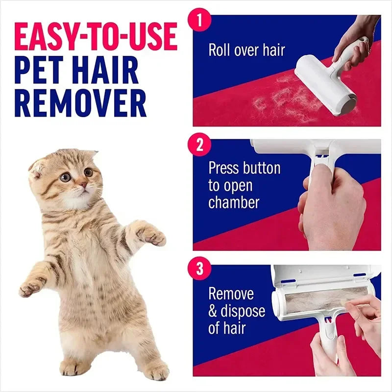 Self-Cleaning Pet Hair Remover Roller for Dog & Cat, Easy One-Hand Use